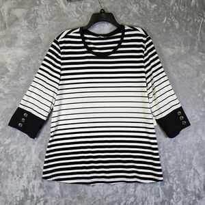 NWT Seven Forty Two Blouse Top Tunic Womens XL Black Stripe Fisherman Beachy